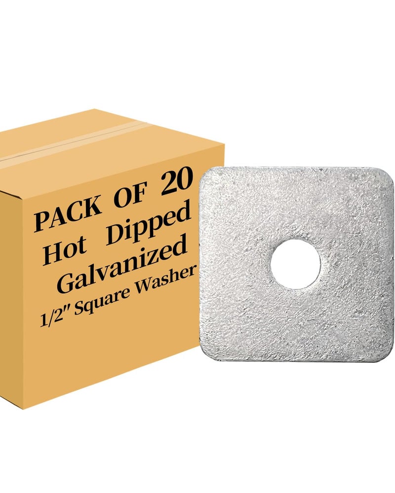 Axomize 1/2" Hot Dipped Galvanized Square Washer(20-Box) Flat Pad Spacer for Square Nut Fastener Hardware(1/2"X2"X2"X0.18) - Image 1